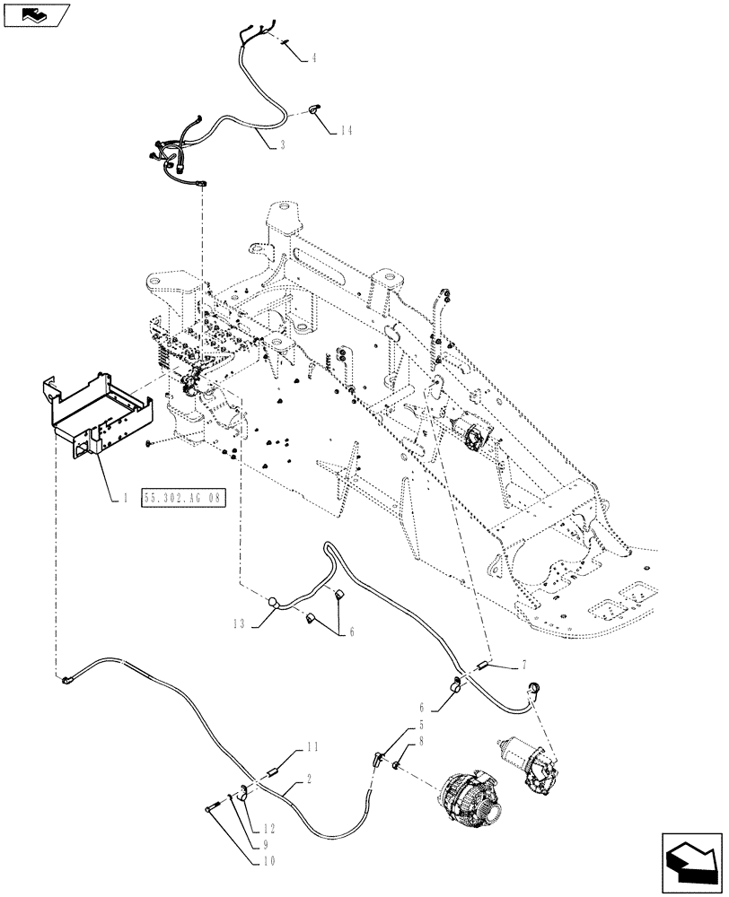Схема запчастей Case IH STEIGER 350 - (55.302.AG[05]) - BATTERY - TRAY & CABLES - 9L - STEIGER 350 W/SUSPENDED CAB (55) - ELECTRICAL SYSTEMS