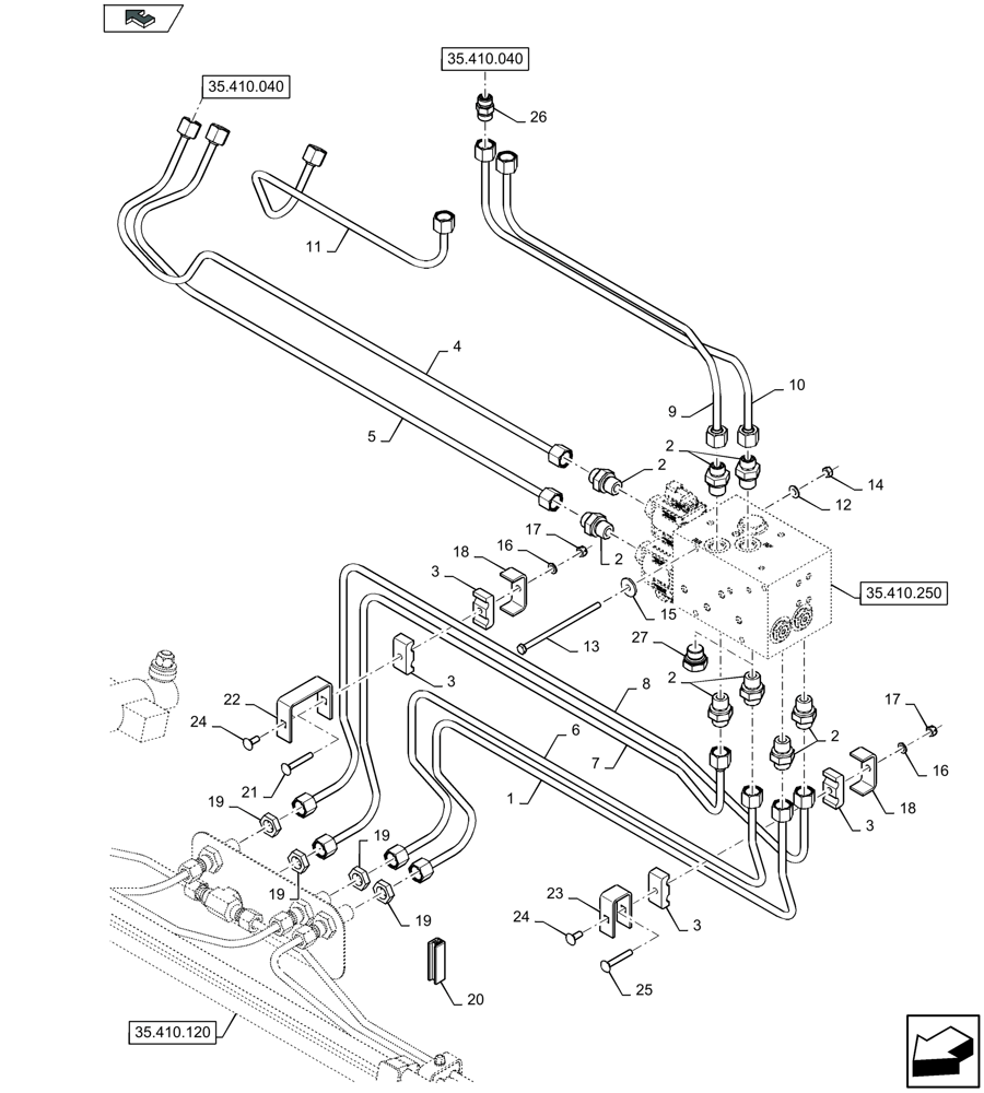 Схема запчастей Case IH 3050-25FT L - (35.410.240) - HYDRAULICS FOR ADJUSTABLE FLOOR - VALVES & CONNECTORS (35) - HYDRAULIC SYSTEMS