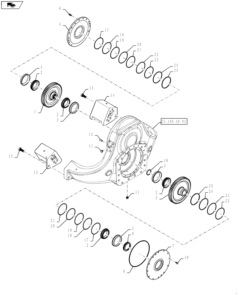 Схема запчастей Case IH STEIGER 450 - (25.108.AB[02]) - FRONT AXLE - UPBOX HOUSING ASSY. (25) - FRONT AXLE SYSTEM