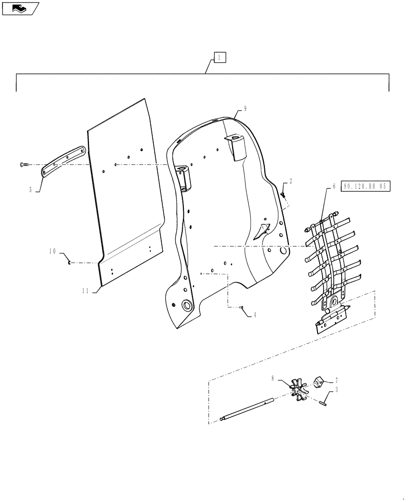 Схема запчастей Case IH STEIGER 450 - (90.120.BH[04]) - SEAT BACK - ASSY (90) - PLATFORM, CAB, BODYWORK AND DECALS