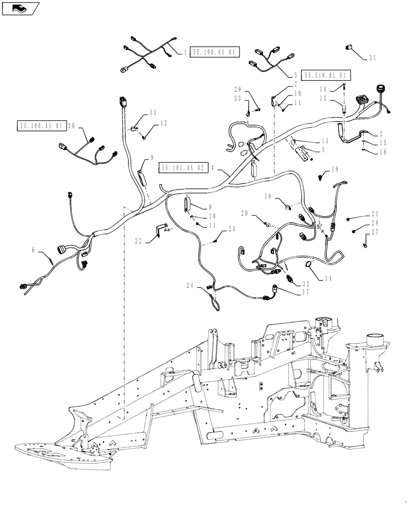 Схема запчастей Case IH STEIGER 450 - (55.101.AC[02]) - FRONT MAIN WIRE HARNESS - SUSPENDED CAB - HOMOLOGATION - EUROPE ONLY (55) - ELECTRICAL SYSTEMS