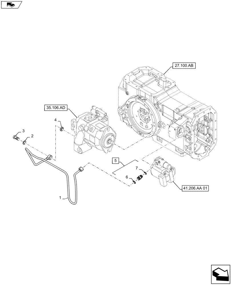 Схема запчастей Case IH MAXXUM 110 - (35.106.AO[03]) - VAR - 331836, 333836, 336835, 338835, 743744 - HYDRAULIC PUMP 113 L/MIN CCLS FOR SPS - PIPE (35) - HYDRAULIC SYSTEMS