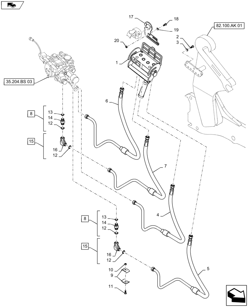 Схема запчастей Case IH MAXXUM 120 - (35.701.AD[02]) - VAR - 332821, 334821, 743702 - EUROPEAN LOADER READY -FAST-FITTING CONNECTION AND PIPES (35) - HYDRAULIC SYSTEMS