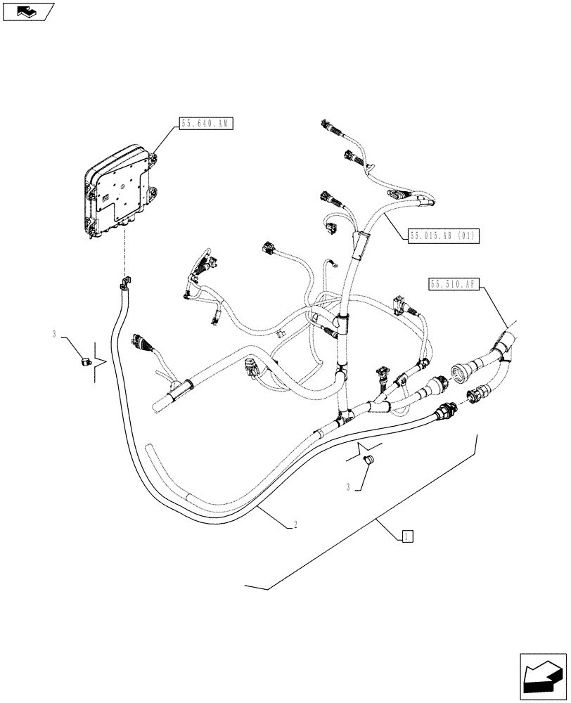 Схема запчастей Case IH FARMALL 85C - (55.100.CQ[01]) - VAR - 331789, 332789, 334216, 334218, 334219 - POWER HARNESS, W/ CAB (55) - ELECTRICAL SYSTEMS