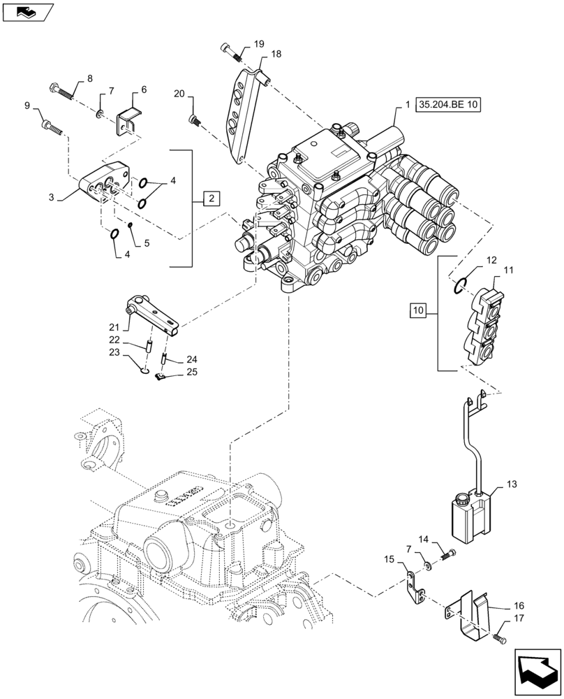 Схема запчастей Case IH MAXXUM 120 - (35.204.BE[09]) - VAR - 331844, 743741 - 3 MECHANICAL REAR REMOTE CONTROL VALVES ( 1 NON CONFIGURABLE ) WITH PUMP 80 L/MIN FD - DISTRIBUTOR, COVER AND OIL COLLECTOR (35) - HYDRAULIC SYSTEMS