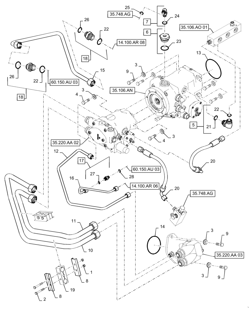 Схема запчастей Case IH 9240 - (35.780.AD[02]) - VAR - 425362, 425464 - VARIABLE SPEED FEEDER/HEADER DRIVE (35) - HYDRAULIC SYSTEMS