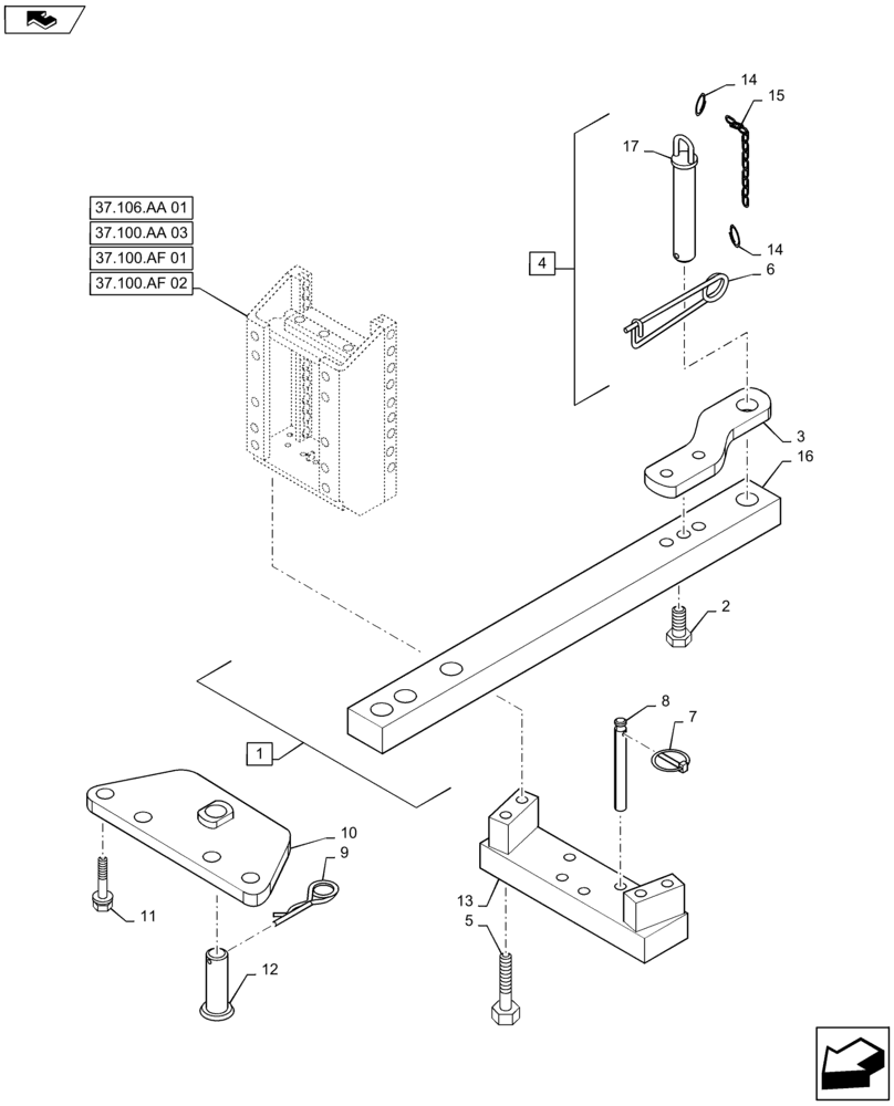 Схема запчастей Case IH MAXXUM 110 - (37.100.AA[02]) - VAR - 331918 - SWINGING DRAWBAR FOR SLIDER TOW HOOK -ITALY (37) - HITCHES, DRAWBARS & IMPLEMENT COUPLINGS