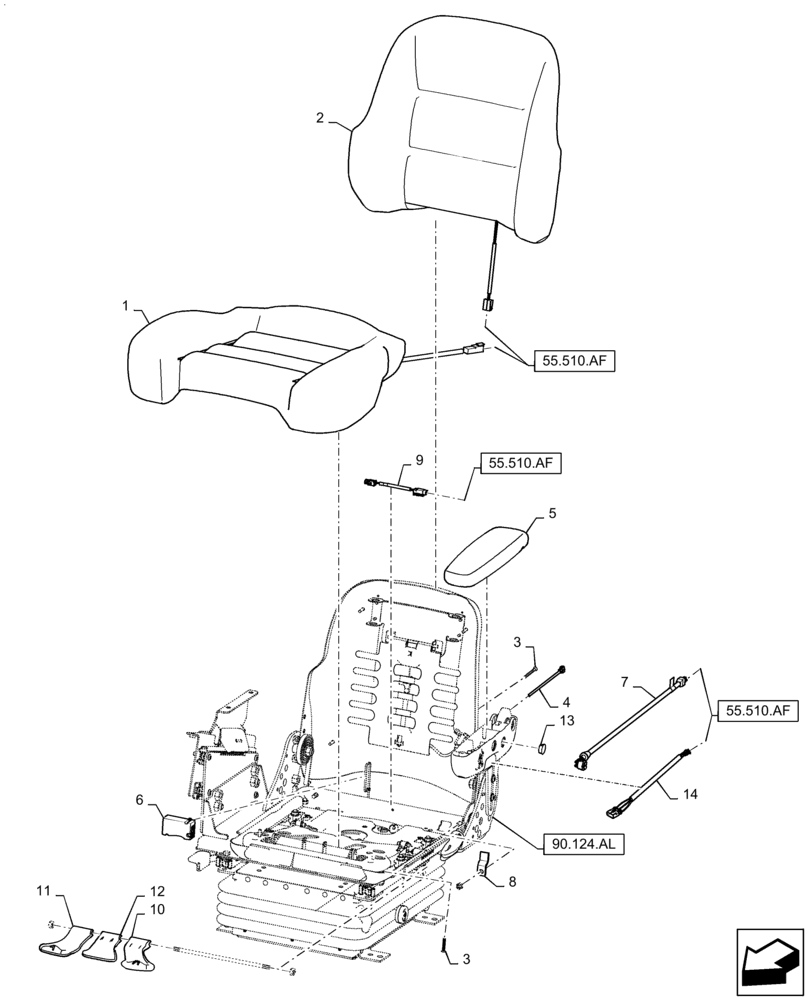 Схема запчастей Case IH 7130 - (90.124.AH) - VAR - 425188, 425376 - SEAT CUSHION & ARMREST (90) - PLATFORM, CAB, BODYWORK AND DECALS