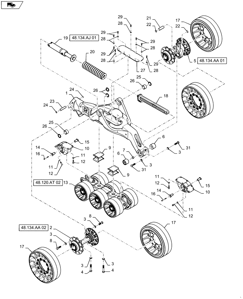 Схема запчастей Case IH STEIGER 500 - (48.130.AN[03]) - TRACK ASSY - UNDERCARRIAGE ASSY. - 24" THRU 30" WIDE WHEEL (48) - TRACKS & TRACK SUSPENSION