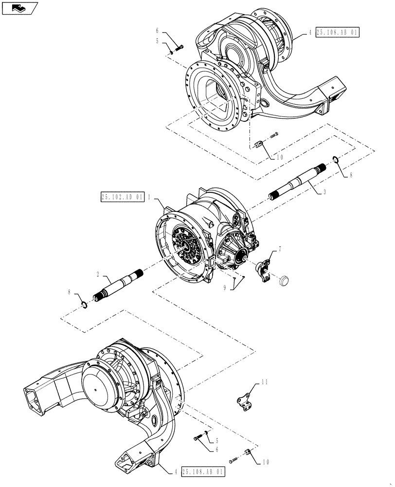 Схема запчастей Case IH STEIGER 450 - (25.100.AA[02]) - AXLE - ASSY - FRONT TRACK W/DIFF LOCK (25) - FRONT AXLE SYSTEM