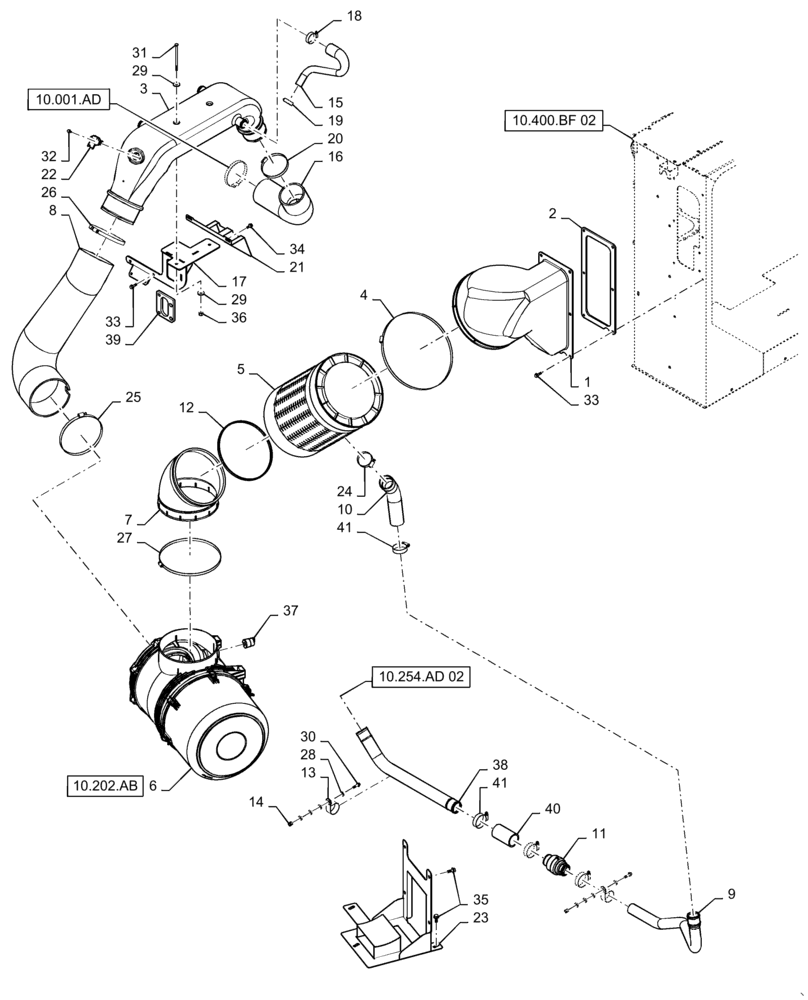 Схема запчастей Case IH 7230 - (10.202.AK[02]) - AIR INTAKE/AIR CLEANER (10) - ENGINE