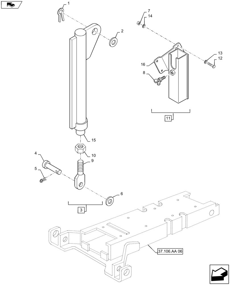 Схема запчастей Case IH MAXXUM 115 - (37.106.AA[07]) - VAR - 331945 - APUH - AUTOMATIC PICKUP HITCH WITH HYDRAULIC PUSH BACK WITH SWINGING DRAWBAR - TIE ROD (37) - HITCHES, DRAWBARS & IMPLEMENT COUPLINGS