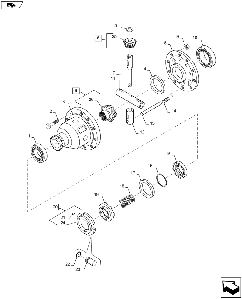 Схема запчастей Case IH MAXXUM 115 - (27.106.AM[02]) - DIFFERENTIAL GEARS WITH MECHANICAL LOCK (27) - REAR AXLE SYSTEM