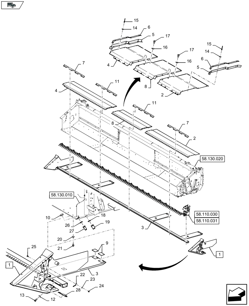 Схема запчастей Case IH 3050-18FT - (58.130.240) - FLOOR AND ADJUSTABLE FLOOR GUIDES (58) - ATTACHMENTS/HEADERS