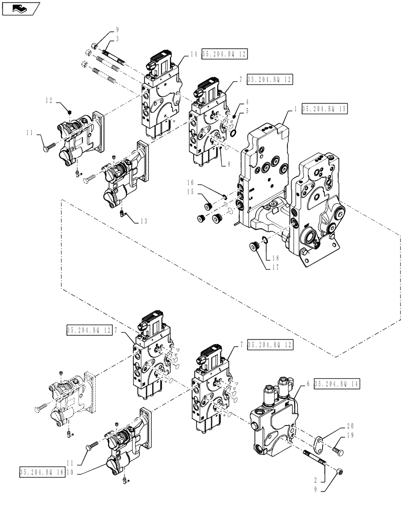 Схема запчастей Case IH STEIGER 350 - (35.204.BQ[03]) - AUXILIARY CONTROL VALVE - 4 SPOOL, W/ THREE POINT HITCH (35) - HYDRAULIC SYSTEMS