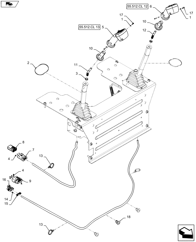 Схема запчастей Case IH TR270 - (55.512.CL[11]) - LEVEL 300 HANDLE GRIP, 2-SPEED MECHANICAL CONTROLS, W/ MULTI-FUNCTION ELECTRICAL CONTROL (55) - ELECTRICAL SYSTEMS