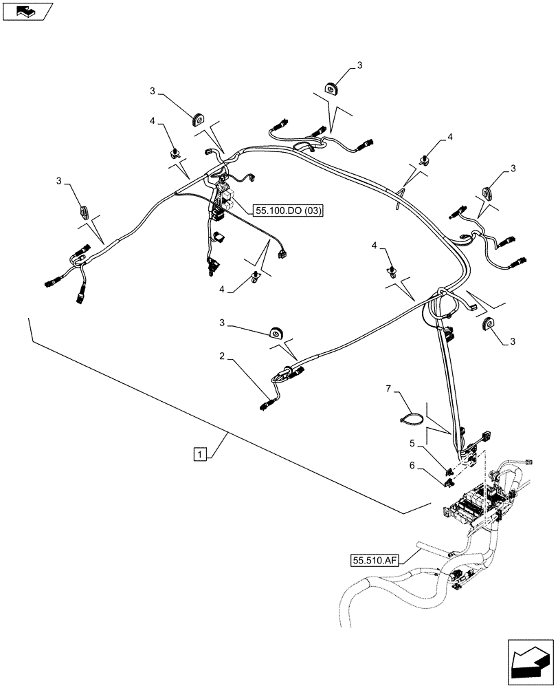 Схема запчастей Case IH FARMALL 115C - (55.510.AH[01]) - VAR - 391754, 336754 - CAB ROOF, WIRE HARNESS - ISO (55) - ELECTRICAL SYSTEMS