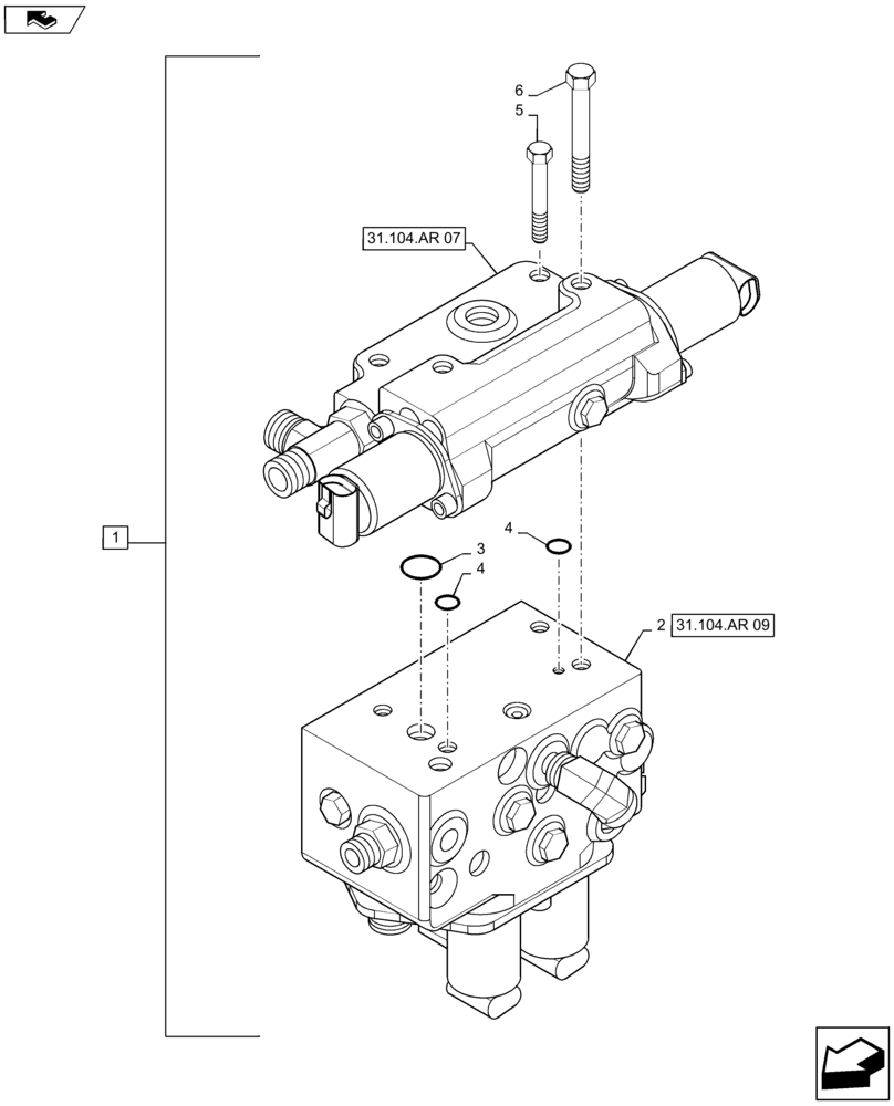 Схема запчастей Case IH MAXXUM 140 - (31.104.AR[06]) - ELECTROHYDRAULIC CONTROL VALVE FOR 40E AND 50KM/H TRANSMISSION LESS CREEPER (31) - IMPLEMENT POWER TAKE OFF