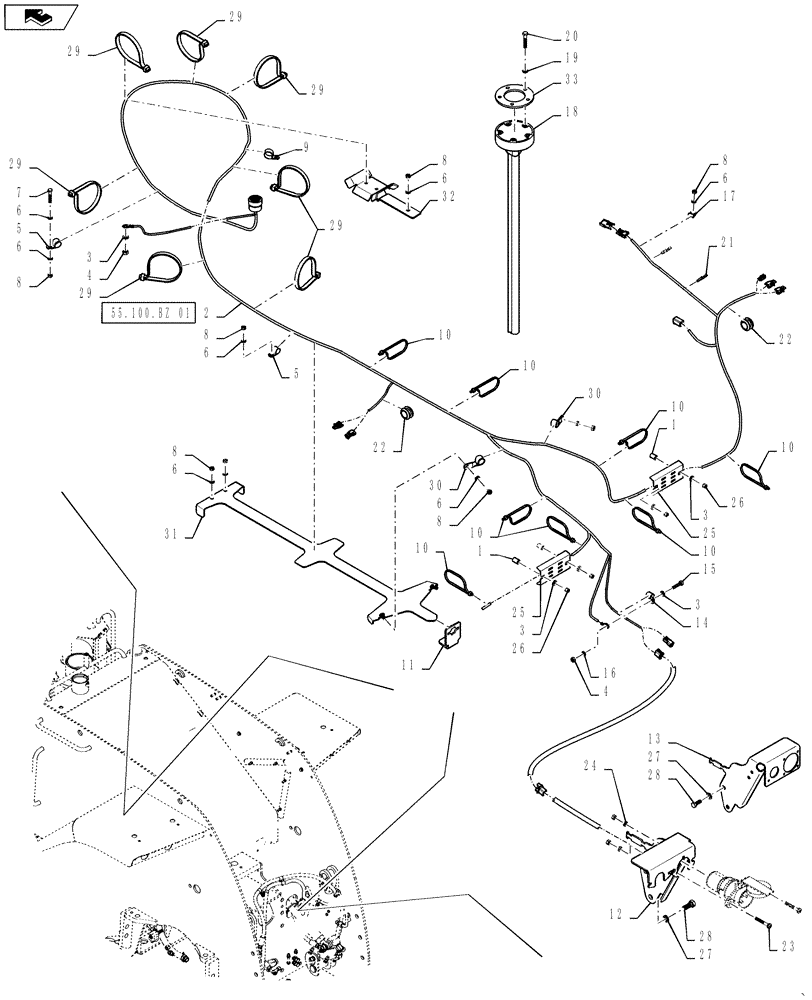 Схема запчастей Case IH STEIGER 450 - (55.101.AC[03]) - REAR FRAM WIRE HARNESS LAYOUT - SUSPENDED CAB - N.A. (55) - ELECTRICAL SYSTEMS