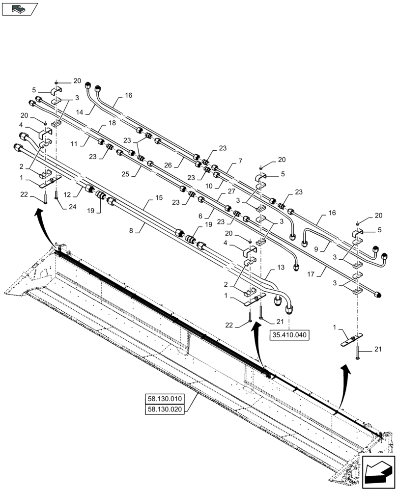 Схема запчастей Case IH 3050-35FT - (35.410.030) - HYDRAULIC TUBES, UPPER BEAM, PRE-ASSEMBLY (35) - HYDRAULIC SYSTEMS