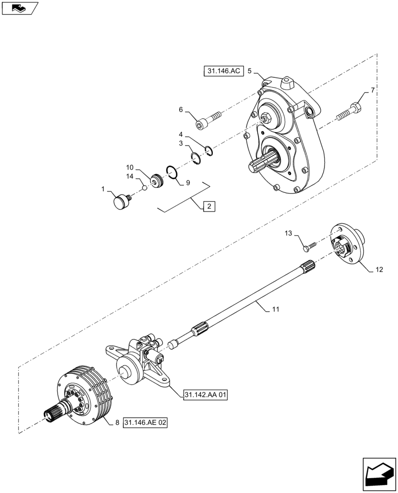 Схема запчастей Case IH MAXXUM 120 - (31.146.AE[01]) - VAR - 333648, 334648, 335648, 332647, 333647, 743700 - INTEGRATED FRONT HPL WITH PTO - PTO AND CLUTCH (31) - IMPLEMENT POWER TAKE OFF