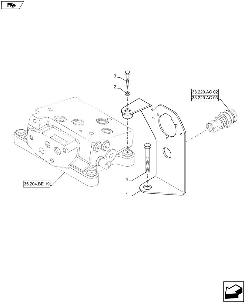 Схема запчастей Case IH MAXXUM 120 - (33.220.AM[02]) - TRAILER BRAKE QUICK COUPLING SUPPORT (33) - BRAKES & CONTROLS