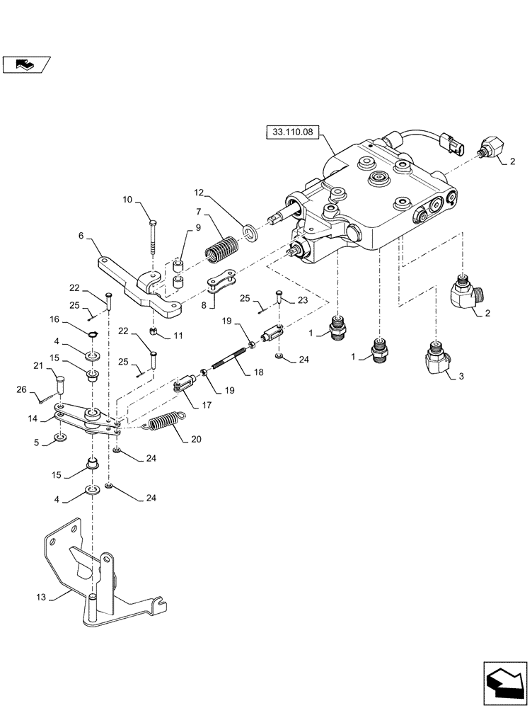 Схема запчастей Case IH STEIGER 450 - (33.110.BK[03]) - PARKING BRAKE - VALVE ASSEMBLY AND FITTINGS, TOW/PARK BRAKE - WHEELED (EUROPE) (33) - BRAKES & CONTROLS