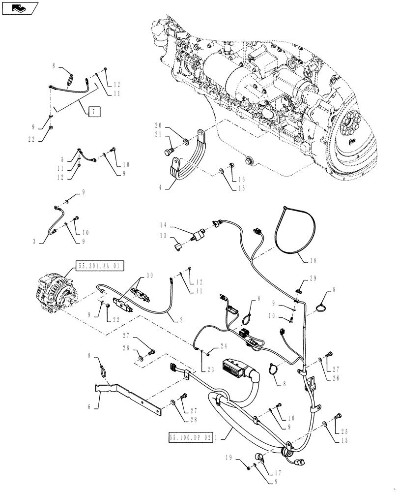 Схема запчастей Case IH STEIGER 350 - (55.100.DP[01]) - ENGINE WIRING - STEIGER 350 (55) - ELECTRICAL SYSTEMS