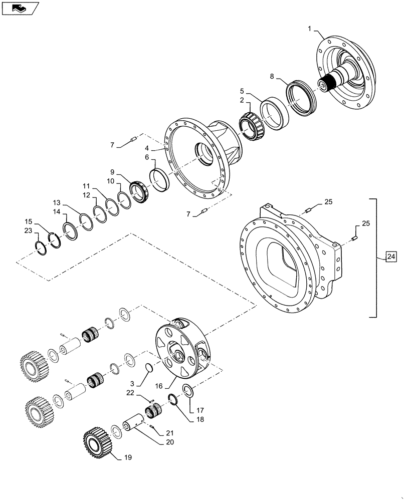 Схема запчастей Case IH STEIGER 450 - (25.108.AB[03]) - FRONT AXLE - HOUSING, GEARS, SUPPORT & EXTENSION (25) - FRONT AXLE SYSTEM