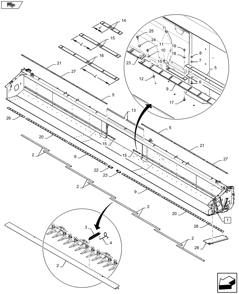 Схема запчастей Case IH 3050-25FT L - (58.130.010) - HEADER FRAME, KNIFE GUARDS AND STRIPPER LATHS (58) - ATTACHMENTS/HEADERS