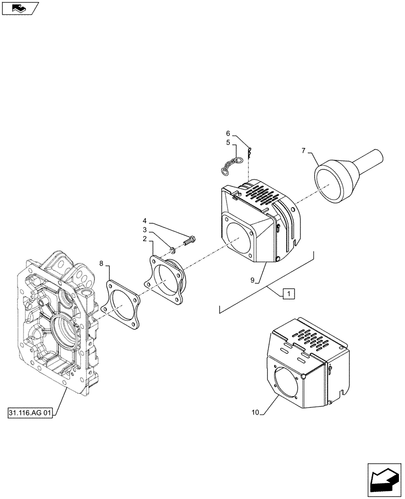 Схема запчастей Case IH MAXXUM 120 - (31.116.AG[02]) - VAR - 330915, 330934, 330937, 331943, 331945 + STD - PTO 540/540E/1000 RPM - PTO SHAFT COVER (31) - IMPLEMENT POWER TAKE OFF