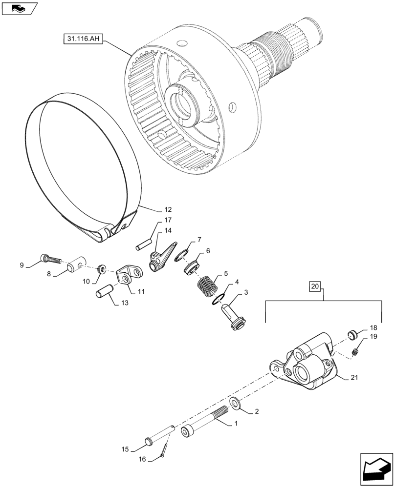 Схема запчастей Case IH MAXXUM 125 - (31.116.AP) - VAR - 332801, 332805 + STD - 3 SPEED REAR PTO - BRAKE BAND (31) - IMPLEMENT POWER TAKE OFF