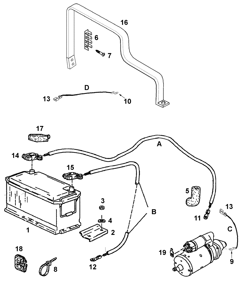 Схема запчастей Case IH C55 - (04-16[01]) - BATTERIE AND STARTER LEADS (04) - ELECTRICAL SYSTEMS