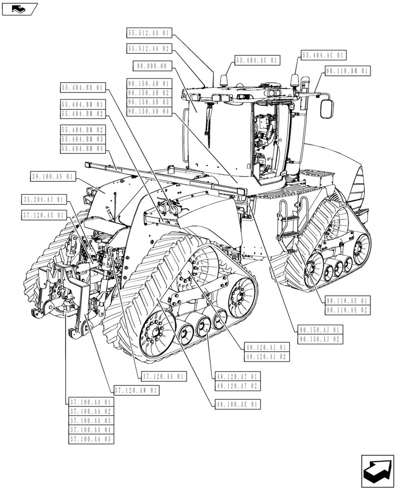 Схема запчастей Case IH STEIGER 400 - (00.000.02[01]) - PICTORIAL INDEX - MAIN SECTIONS - REAR VIEW (00) - GENERAL & PICTORIAL INDEX