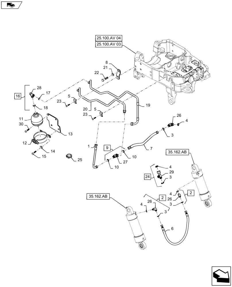 Схема запчастей Case IH MAXXUM 115 - (35.160.AK) - VAR - 333648, 334648, 335648, 743700, 336831, 337831, 743699 - INTEGRATED FRONT HPL - PIPES AND ACCUMULATOR (35) - HYDRAULIC SYSTEMS