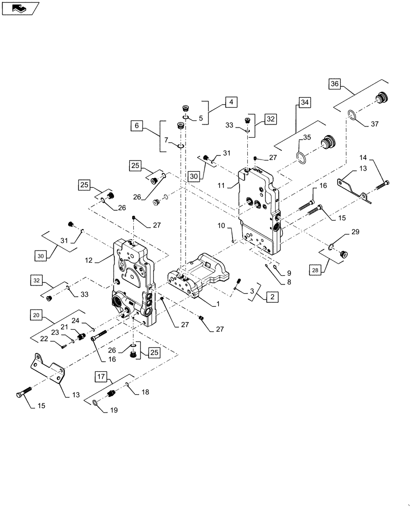 Схема запчастей Case IH STEIGER 350 - (35.204.BQ[15]) - AUXILIARY CONTROL VALVE - CONNECTOR (35) - HYDRAULIC SYSTEMS