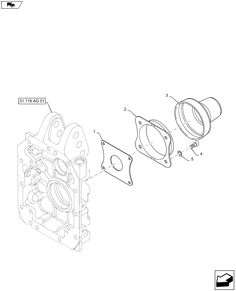 Схема запчастей Case IH MAXXUM 120 - (31.116.AG[03]) - VAR - 330938, 330939, 330940, 330942, 332954 + STD - PTO 540/540E/1000 RPM - PTO SHAFT COVER (31) - IMPLEMENT POWER TAKE OFF