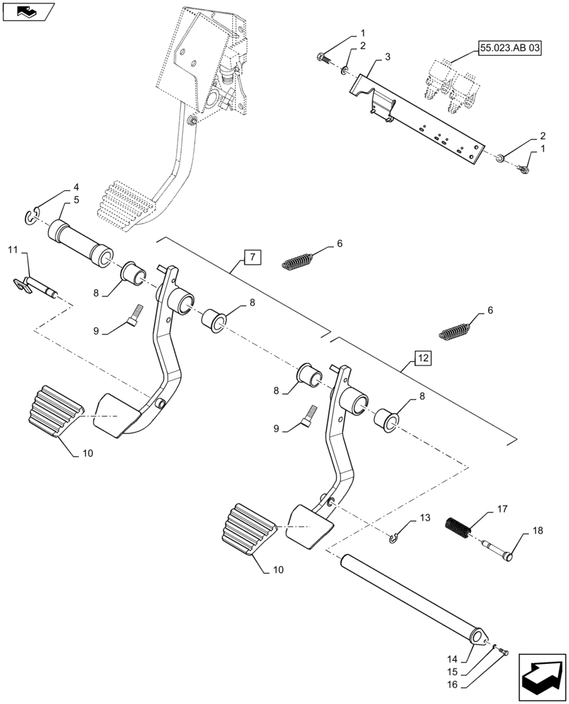 Схема запчастей Case IH MAXXUM 120 - (33.202.BN) - VAR - 330973 + STD - BRAKE PEDALS (33) - BRAKES & CONTROLS