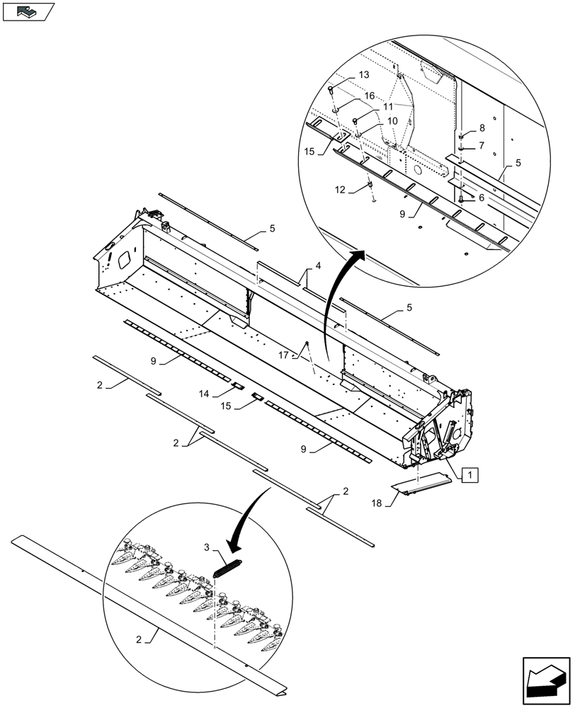 Схема запчастей Case IH 3050-16FT - (58.130.020) - HEADER FRAME, KNIFE GUARDS AND STRIPPER LATHS (58) - ATTACHMENTS/HEADERS