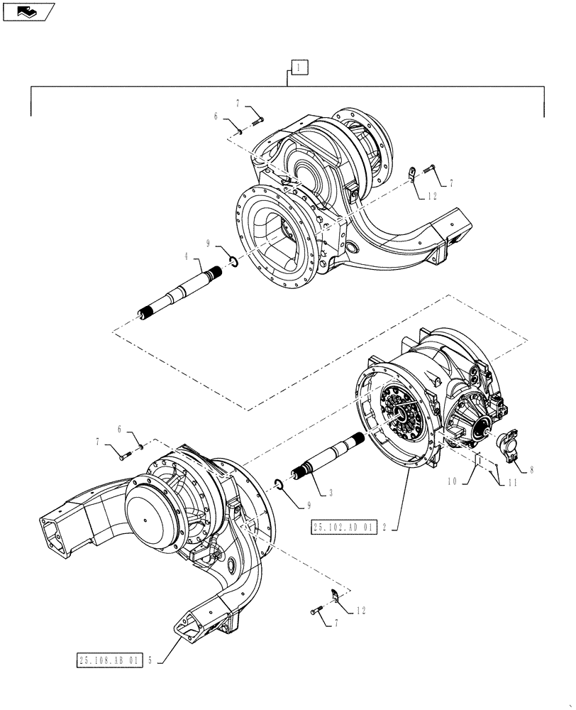 Схема запчастей Case IH STEIGER 350 - (25.100.AD[03]) - AXLE - ASSY - FRONT TRACK W/O DIFF LOCK (25) - FRONT AXLE SYSTEM