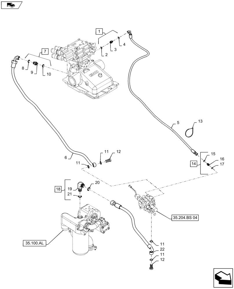 Схема запчастей Case IH MAXXUM 140 - (35.204.BJ[06]) - VAR - 332564, 743901 - 3 MECHANICAL MID MOUNTED VALVES - DELIVERY AND PILOT PIPES (35) - HYDRAULIC SYSTEMS