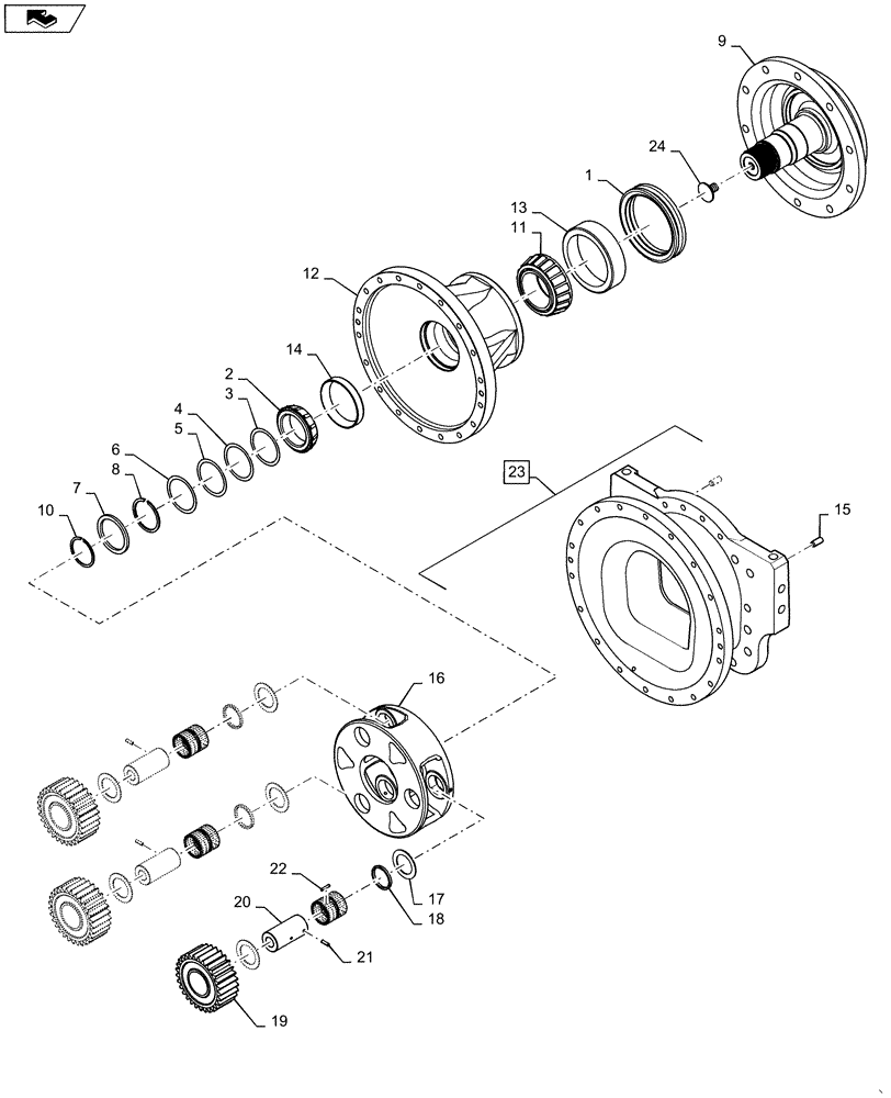 Схема запчастей Case IH STEIGER 350 - (27.120.AI[03]) - REAR AXLE ASSY - HOUSING, GEARS, SUPPORT & EXTENSIONS (27) - REAR AXLE SYSTEM