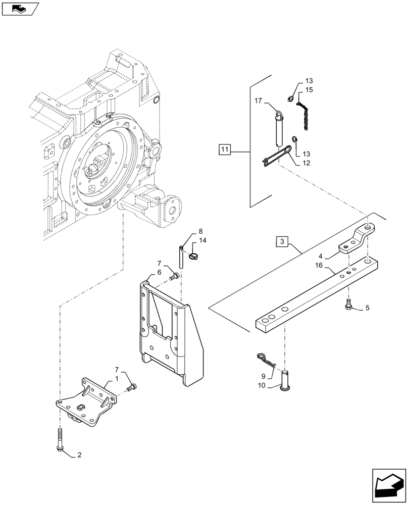 Схема запчастей Case IH MAXXUM 125 - (37.100.AA[03]) - VAR - 330937 - INDEPENDENT SWINGING STRAIGHT DRAWBAR WITH CLEVIS (37) - HITCHES, DRAWBARS & IMPLEMENT COUPLINGS