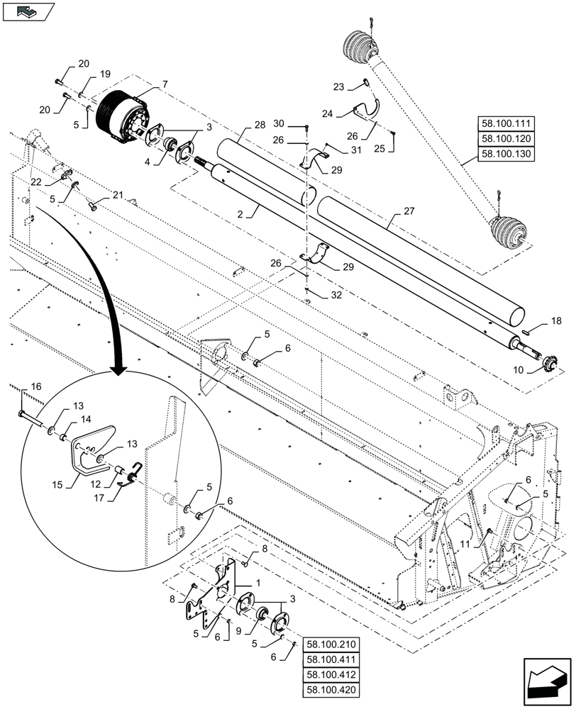 Схема запчастей Case IH 3050-25FT L - (58.100.011) - MAIN DRIVE SHAFT - D958 (58) - ATTACHMENTS/HEADERS