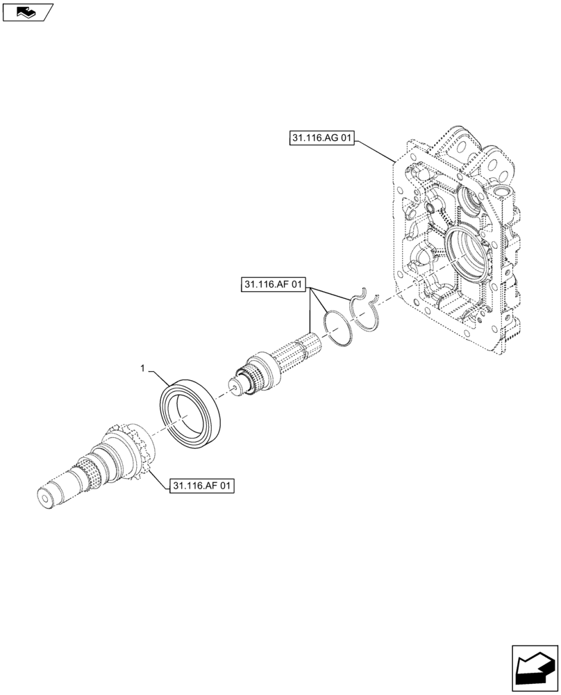 Схема запчастей Case IH MAXXUM 125 - (31.116.AF[03]) - VAR - 330448, 336449, 743678 - WATERPROOFING FOR FIXED FRONT AXLE - SEALS (31) - IMPLEMENT POWER TAKE OFF