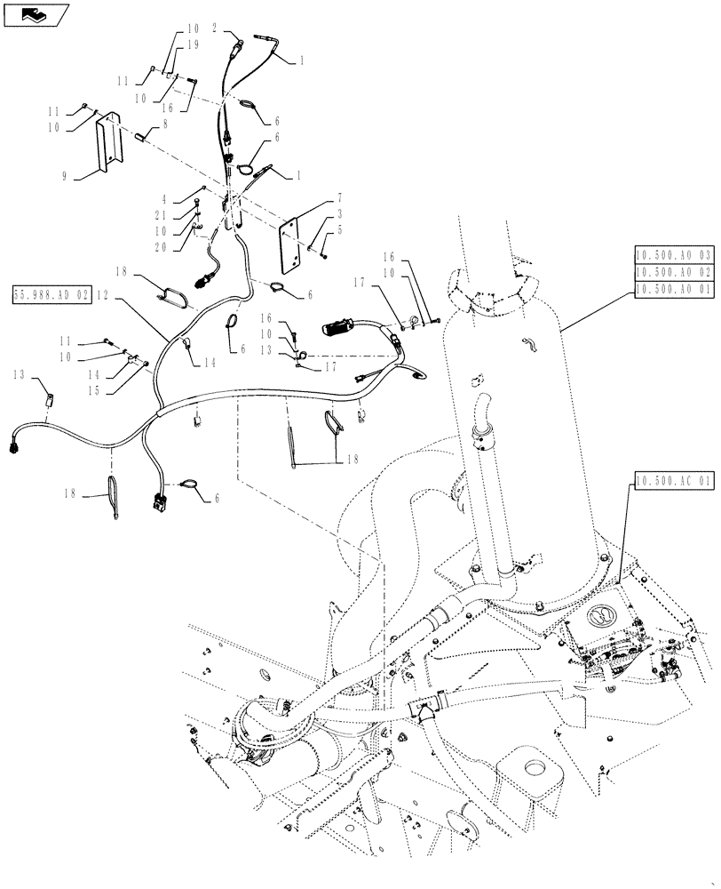 Схема запчастей Case IH STEIGER 350 - (55.988.AD[01]) - SELECTIVE CATYLTIC REDUCTION WIRING LAYOUT (55) - ELECTRICAL SYSTEMS