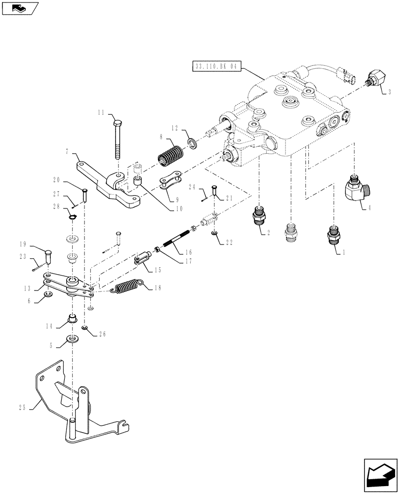 Схема запчастей Case IH STEIGER 450 - (33.110.BK[04]) - PARKING BRAKE - VALVE ASSEMBLY AND FITTINGS, TOW/PARK BRAKE - QUADTRAC (EUROPE) (33) - BRAKES & CONTROLS