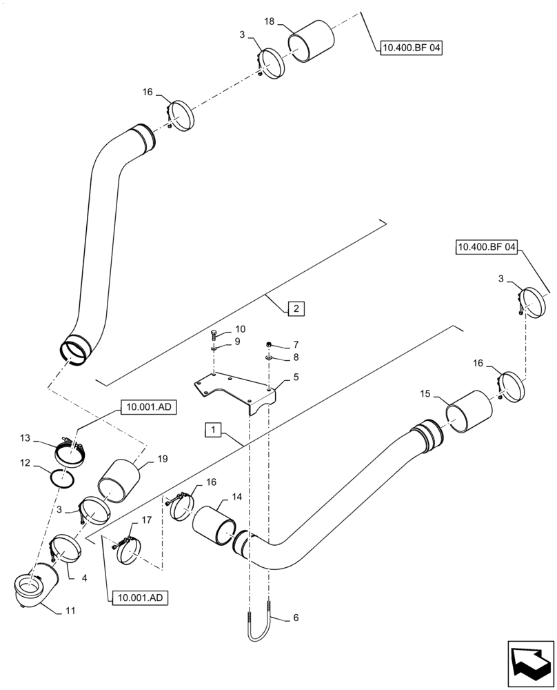 Схема запчастей Case IH 9230 - (10.310.AE[02]) - TUBE, INTERCOOLER 8230/9230 ONLY (10) - ENGINE