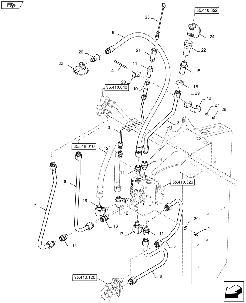 Схема запчастей Case IH 3050-35FT - (35.410.311) - HYDRAULICS FOR VERTICAL KNIVES, RIGHT-HAND SIDE - D956 (35) - HYDRAULIC SYSTEMS