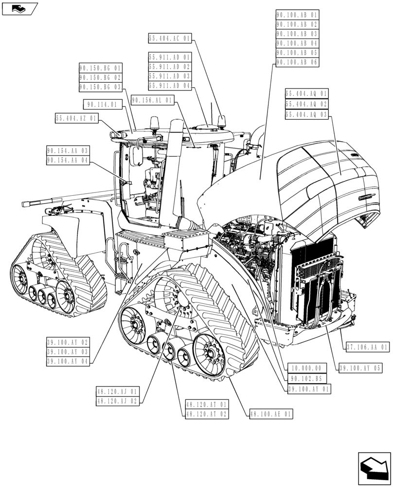 Схема запчастей Case IH STEIGER 400 - (00.000.01[01]) - PICTORIAL INDEX - MAIN SECTIONS - FRONT VIEW (00) - GENERAL & PICTORIAL INDEX